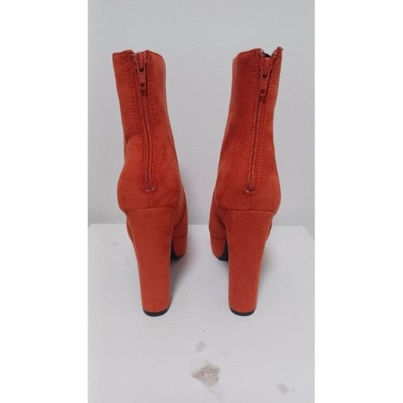 Women's TRENDY orange suede faux leather 5" block heel platform boots Size 7 - Picture 8 of 14